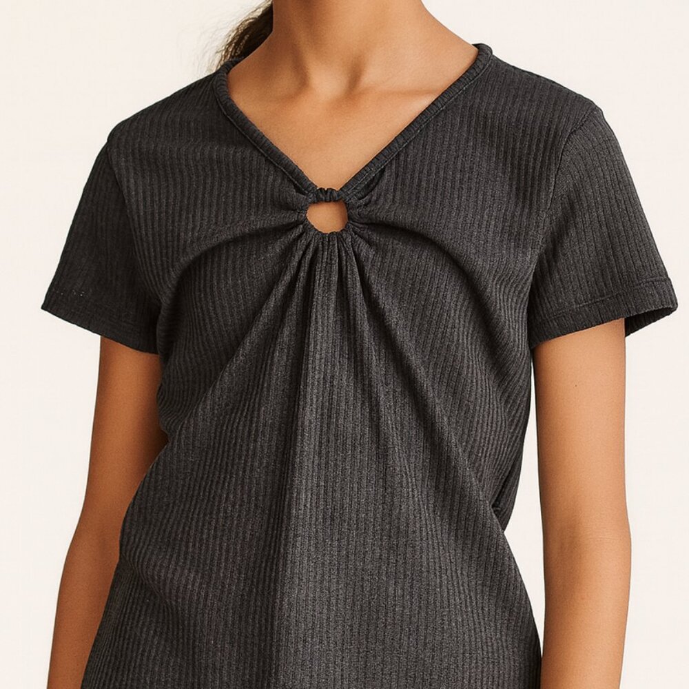 Glitter Girl Ribbed Tee Top Short Sleeves Heart Black Large 10-12